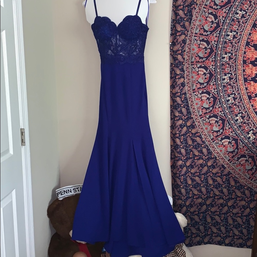 Blue Lace Evening Gown